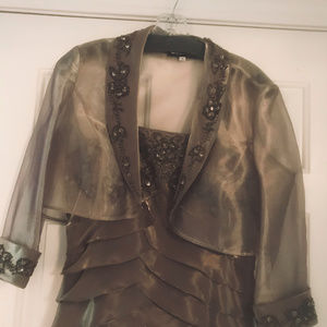 Shimmery bronze two piece evening dress